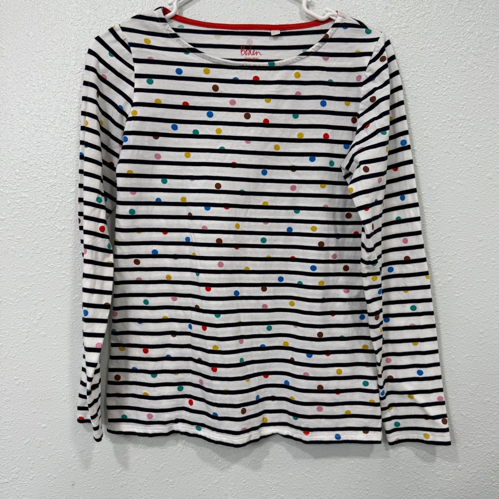 Boden Womens Striped Polka Dot Long Sleeve Cotton Top Navy Multi US 6 UK 10
